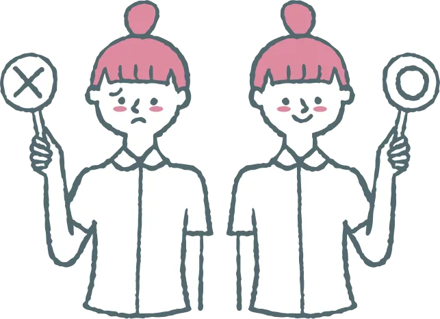 マルとバツの札をそれぞれ上げている2名の女性のイラスト